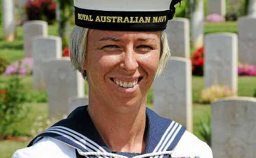 Able Seaman Theresa Whyte of Australia’s Federation Guard after the commemoration at Phaleron Commonwealth War Cemetery in Athens.